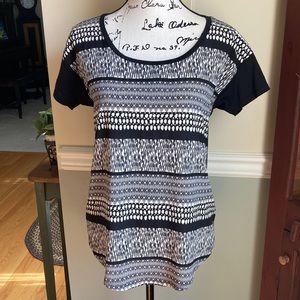 Ann Taylor black/tan short sleeves dressy top